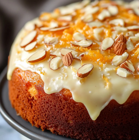 IMG: Bolo de Laranja e Amêndoas com Cobertura de Chocolate Branco
